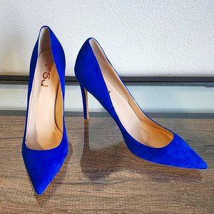 new Royal Blue Vegan Suede Almond Toe 4" Pencil Heel Pumps size 13